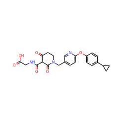 O=C(O)CNC(=O)C1C(=O)CCN(Cc2ccc(Oc3ccc(C4CC4)cc3)nc2)C1=O ZINC000208177142