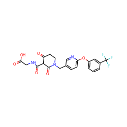 O=C(O)CNC(=O)C1C(=O)CCN(Cc2ccc(Oc3cccc(C(F)(F)F)c3)nc2)C1=O ZINC000208176878