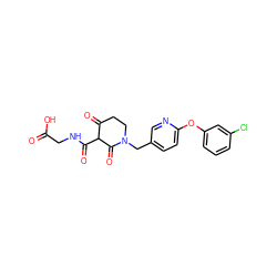 O=C(O)CNC(=O)C1C(=O)CCN(Cc2ccc(Oc3cccc(Cl)c3)nc2)C1=O ZINC000208169015