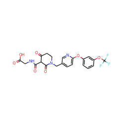 O=C(O)CNC(=O)C1C(=O)CCN(Cc2ccc(Oc3cccc(OC(F)(F)F)c3)nc2)C1=O ZINC000208176987