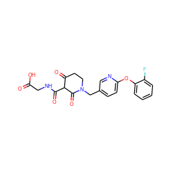 O=C(O)CNC(=O)C1C(=O)CCN(Cc2ccc(Oc3ccccc3F)nc2)C1=O ZINC000208168786