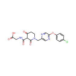 O=C(O)CNC(=O)C1C(=O)CCN(Cc2cnc(Oc3ccc(Cl)cc3)cn2)C1=O ZINC000208111094