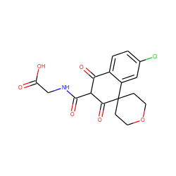 O=C(O)CNC(=O)C1C(=O)c2ccc(Cl)cc2C2(CCOCC2)C1=O ZINC000103265035