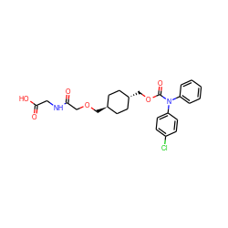 O=C(O)CNC(=O)COC[C@H]1CC[C@H](COC(=O)N(c2ccccc2)c2ccc(Cl)cc2)CC1 ZINC001772649437