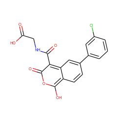 O=C(O)CNC(=O)c1c(=O)oc(O)c2ccc(-c3cccc(Cl)c3)cc12 ZINC000114873423