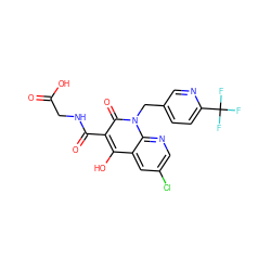 O=C(O)CNC(=O)c1c(O)c2cc(Cl)cnc2n(Cc2ccc(C(F)(F)F)nc2)c1=O ZINC000103265043