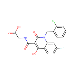 O=C(O)CNC(=O)c1c(O)c2ccc(F)cc2n(Cc2ccccc2Cl)c1=O ZINC000103264992