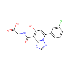 O=C(O)CNC(=O)c1c(O)cc(-c2cccc(Cl)c2)n2ncnc12 ZINC000140500640