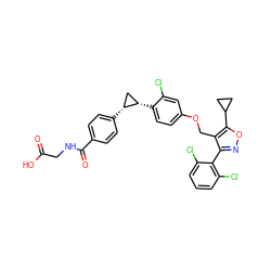 O=C(O)CNC(=O)c1ccc([C@@H]2C[C@@H]2c2ccc(OCc3c(-c4c(Cl)cccc4Cl)noc3C3CC3)cc2Cl)cc1 ZINC000115372248