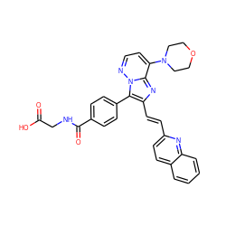 O=C(O)CNC(=O)c1ccc(-c2c(/C=C/c3ccc4ccccc4n3)nc3c(N4CCOCC4)ccnn23)cc1 ZINC001772579865