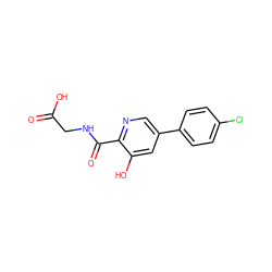 O=C(O)CNC(=O)c1ncc(-c2ccc(Cl)cc2)cc1O ZINC000117532687