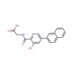 O=C(O)CNC(=O)c1ncc(-c2ccc3ccccc3c2)cc1O ZINC000095590952