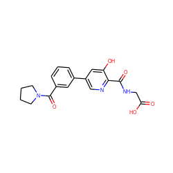 O=C(O)CNC(=O)c1ncc(-c2cccc(C(=O)N3CCCC3)c2)cc1O ZINC000117533448