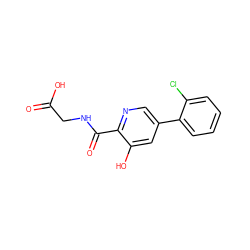 O=C(O)CNC(=O)c1ncc(-c2ccccc2Cl)cc1O ZINC000117534743