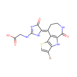 O=C(O)CNC1=NC(=O)/C(=C2\CCNC(=O)c3[nH]c4c(Br)csc4c32)N1 ZINC000040933085