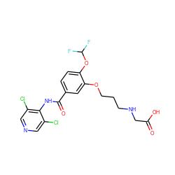 O=C(O)CNCCCOc1cc(C(=O)Nc2c(Cl)cncc2Cl)ccc1OC(F)F ZINC000205281248