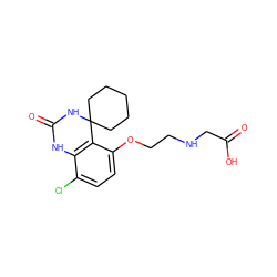 O=C(O)CNCCOc1ccc(Cl)c2c1C1(CCCCC1)NC(=O)N2 ZINC000028382550