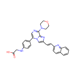 O=C(O)CNc1ccc(-c2cnc(N3CCOCC3)c3nc(/C=C/c4ccc5ccccc5n4)cn23)cc1 ZINC001772648246