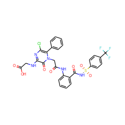 O=C(O)CNc1nc(Cl)c(-c2ccccc2)n(CC(=O)Nc2ccccc2C(=O)NS(=O)(=O)c2ccc(C(F)(F)F)cc2)c1=O ZINC000058592512