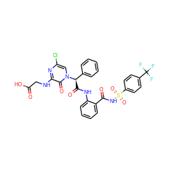 O=C(O)CNc1nc(Cl)cn([C@H](C(=O)Nc2ccccc2C(=O)NS(=O)(=O)c2ccc(C(F)(F)F)cc2)c2ccccc2)c1=O ZINC000058590508