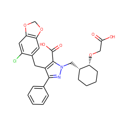 O=C(O)CO[C@@H]1CCCC[C@@H]1Cn1nc(-c2ccccc2)c(Cc2cc3c(cc2Cl)OCO3)c1C(=O)O ZINC000026576560