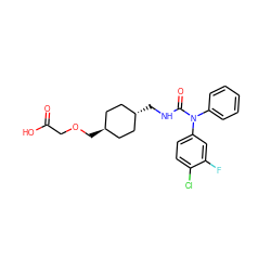 O=C(O)COC[C@H]1CC[C@H](CNC(=O)N(c2ccccc2)c2ccc(Cl)c(F)c2)CC1 ZINC001772639248
