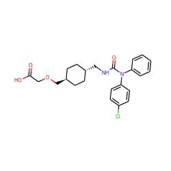 O=C(O)COC[C@H]1CC[C@H](CNC(=O)N(c2ccccc2)c2ccc(Cl)cc2)CC1 ZINC001772630421