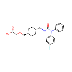 O=C(O)COC[C@H]1CC[C@H](CNC(=O)N(c2ccccc2)c2ccc(F)cc2)CC1 ZINC001772619448