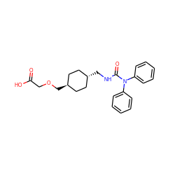 O=C(O)COC[C@H]1CC[C@H](CNC(=O)N(c2ccccc2)c2ccccc2)CC1 ZINC000168572942