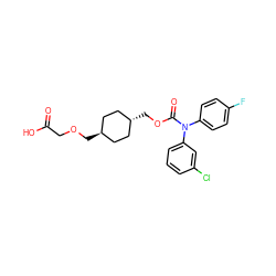 O=C(O)COC[C@H]1CC[C@H](COC(=O)N(c2ccc(F)cc2)c2cccc(Cl)c2)CC1 ZINC001772654542