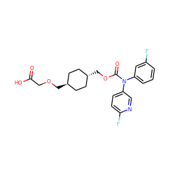 O=C(O)COC[C@H]1CC[C@H](COC(=O)N(c2ccc(F)nc2)c2cccc(F)c2)CC1 ZINC001772606059