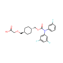 O=C(O)COC[C@H]1CC[C@H](COC(=O)N(c2cccc(F)c2)c2cc(F)cc(F)c2)CC1 ZINC001772617859
