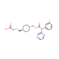O=C(O)COC[C@H]1CC[C@H](COC(=O)N(c2cccc(F)c2)c2cnccn2)CC1 ZINC001772589672