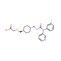 O=C(O)COC[C@H]1CC[C@H](COC(=O)N(c2cccnc2)c2cccc(F)c2)CC1 ZINC001772638334