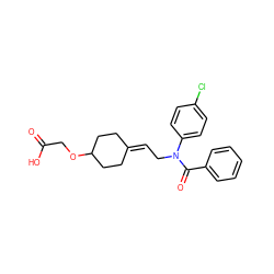 O=C(O)COC1CCC(=CCN(C(=O)c2ccccc2)c2ccc(Cl)cc2)CC1 ZINC000653711403