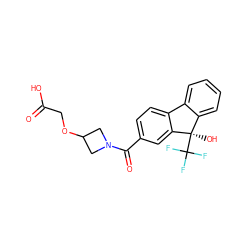 O=C(O)COC1CN(C(=O)c2ccc3c(c2)[C@](O)(C(F)(F)F)c2ccccc2-3)C1 ZINC000144711126