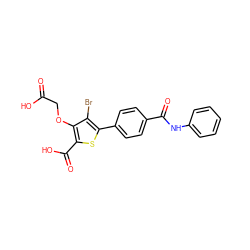 O=C(O)COc1c(C(=O)O)sc(-c2ccc(C(=O)Nc3ccccc3)cc2)c1Br ZINC000014955135