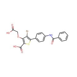 O=C(O)COc1c(C(=O)O)sc(-c2ccc(NC(=O)c3ccccc3)cc2)c1Br ZINC000014955130