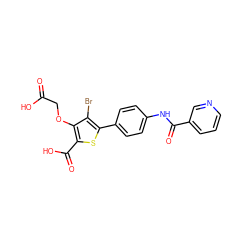 O=C(O)COc1c(C(=O)O)sc(-c2ccc(NC(=O)c3cccnc3)cc2)c1Br ZINC000014955126