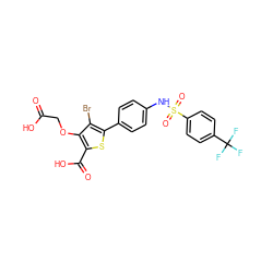 O=C(O)COc1c(C(=O)O)sc(-c2ccc(NS(=O)(=O)c3ccc(C(F)(F)F)cc3)cc2)c1Br ZINC000014955143