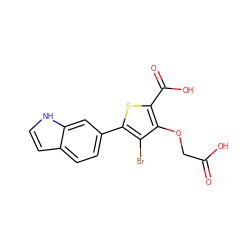 O=C(O)COc1c(C(=O)O)sc(-c2ccc3cc[nH]c3c2)c1Br ZINC000014955107