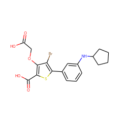 O=C(O)COc1c(C(=O)O)sc(-c2cccc(NC3CCCC3)c2)c1Br ZINC000028711535