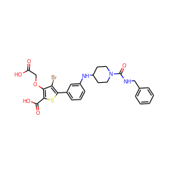 O=C(O)COc1c(C(=O)O)sc(-c2cccc(NC3CCN(C(=O)NCc4ccccc4)CC3)c2)c1Br ZINC000028711541