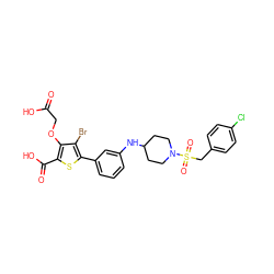 O=C(O)COc1c(C(=O)O)sc(-c2cccc(NC3CCN(S(=O)(=O)Cc4ccc(Cl)cc4)CC3)c2)c1Br ZINC000028711552