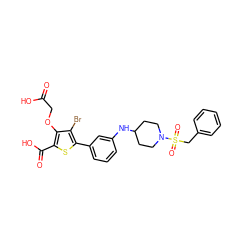 O=C(O)COc1c(C(=O)O)sc(-c2cccc(NC3CCN(S(=O)(=O)Cc4ccccc4)CC3)c2)c1Br ZINC000014210715