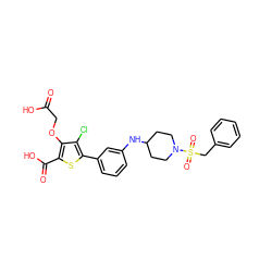 O=C(O)COc1c(C(=O)O)sc(-c2cccc(NC3CCN(S(=O)(=O)Cc4ccccc4)CC3)c2)c1Cl ZINC000028711546