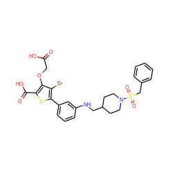 O=C(O)COc1c(C(=O)O)sc(-c2cccc(NCC3CCN(S(=O)(=O)Cc4ccccc4)CC3)c2)c1Br ZINC000028711548