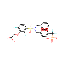 O=C(O)COc1c(F)ccc(S(=O)(=O)N(Cc2ccccc2)Cc2ccc(C(F)(F)P(=O)(O)O)cc2)c1F ZINC000028528659