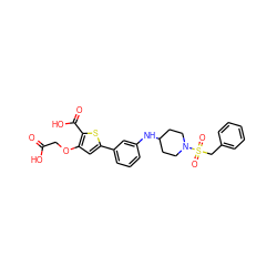 O=C(O)COc1cc(-c2cccc(NC3CCN(S(=O)(=O)Cc4ccccc4)CC3)c2)sc1C(=O)O ZINC000028711544