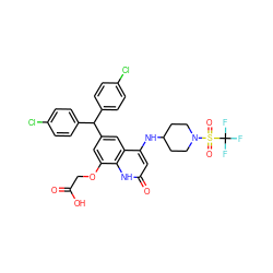 O=C(O)COc1cc(C(c2ccc(Cl)cc2)c2ccc(Cl)cc2)cc2c(NC3CCN(S(=O)(=O)C(F)(F)F)CC3)cc(=O)[nH]c12 ZINC001772607065